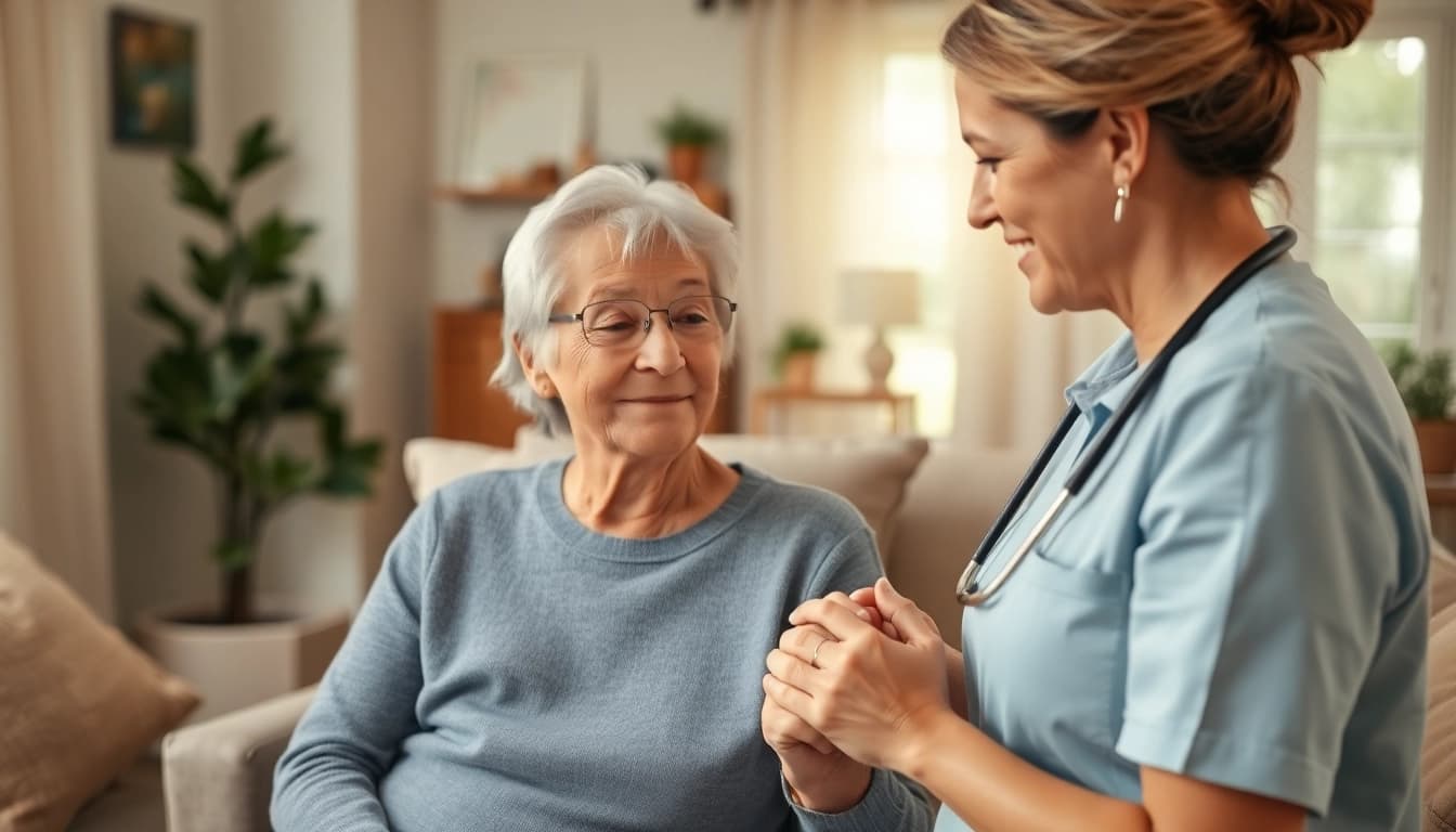 Pflegedienst providing compassionate care between a caregiver and an elderly person.
