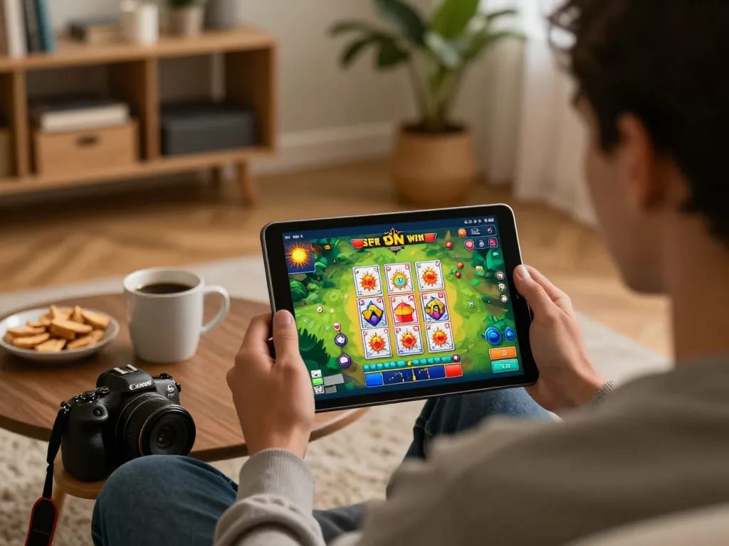 Chơi trò chơi casino trực tuyến Sun win trên máy tính bảng trong không gian ấm cúng tại nhà với bầu không khí dễ chịu.