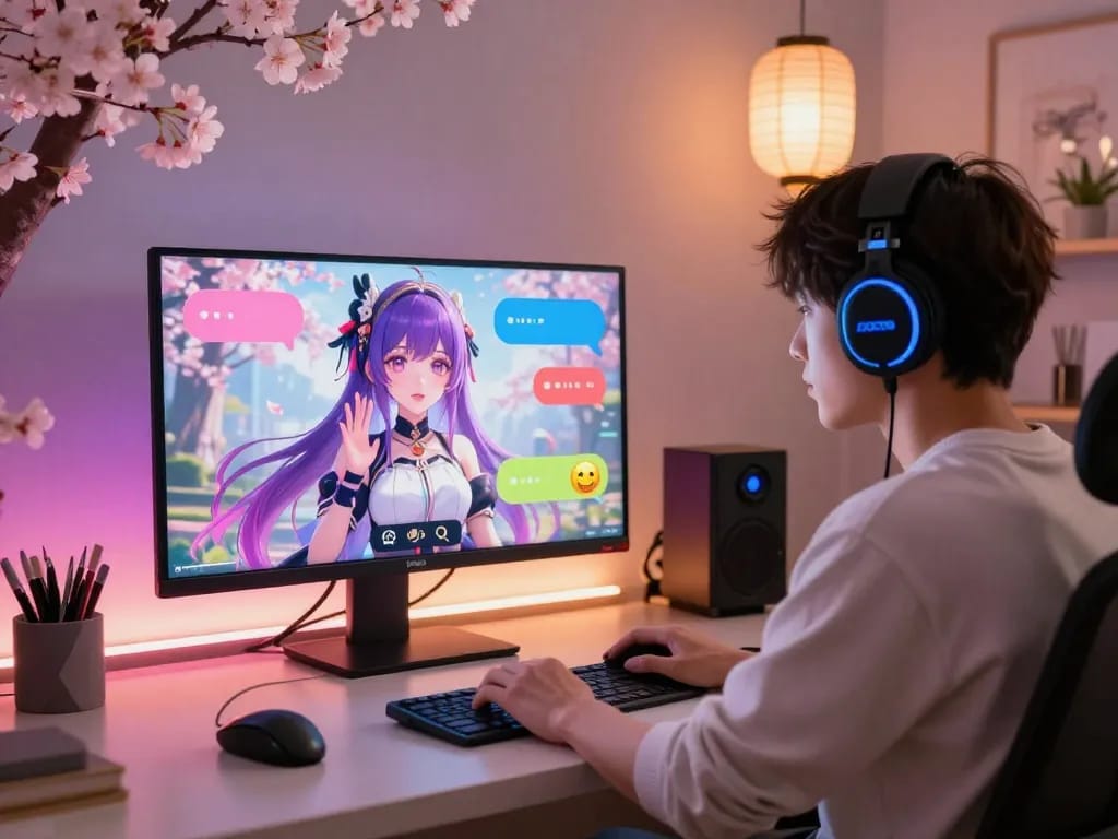 Engaging in hentai AI chat with vibrant anime characters in a cozy setting