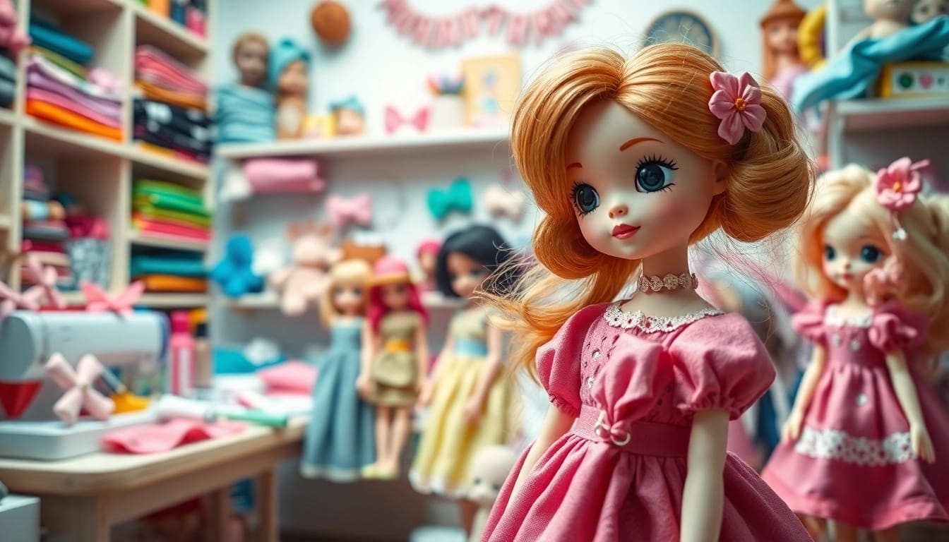 Kreative Herstellung von Gutdolls in einer lebhaften Puppenwerkstatt mit feinen Details.