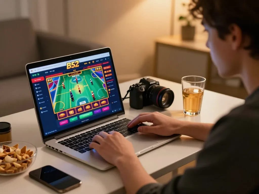 Người chơi club B52 đang chiến lược đặt cược trong một phiên chơi game trực tuyến hồi hộp tại nhà.