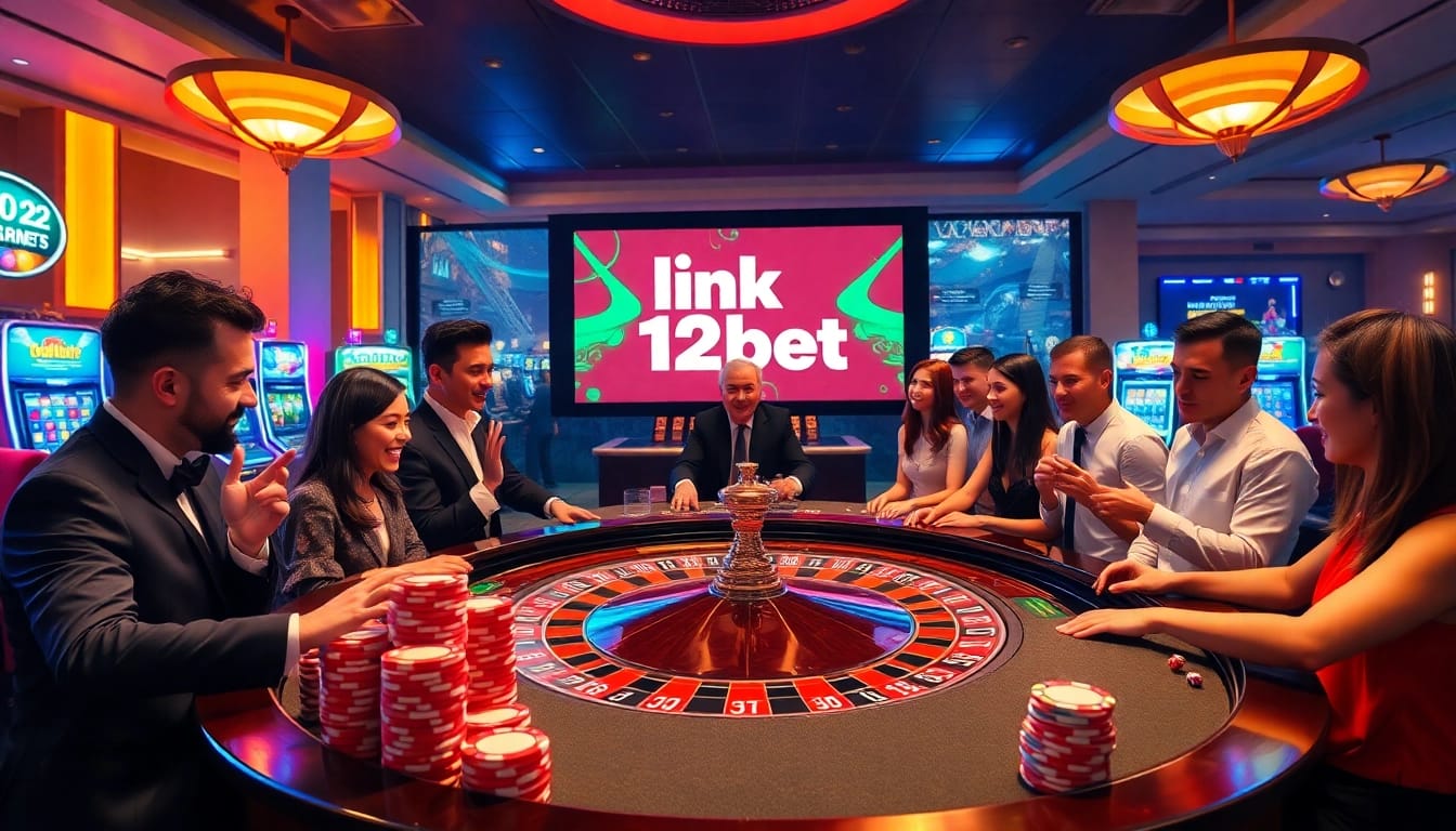 Excited players engaged with the casino atmosphere while exploring link 12bet.