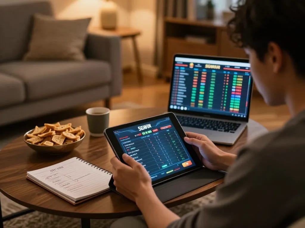 Engaging in online gaming on 56WIN while taking notes in a cozy setting.