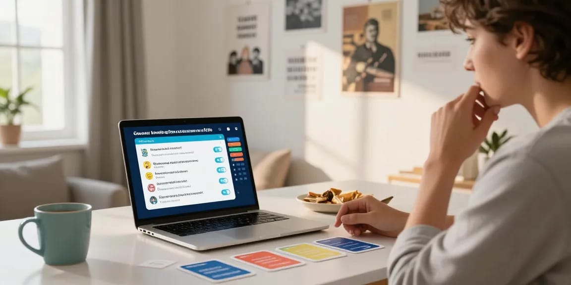 Faszination für das Quiz Allgemeinwissen: Person, die online quizzet.