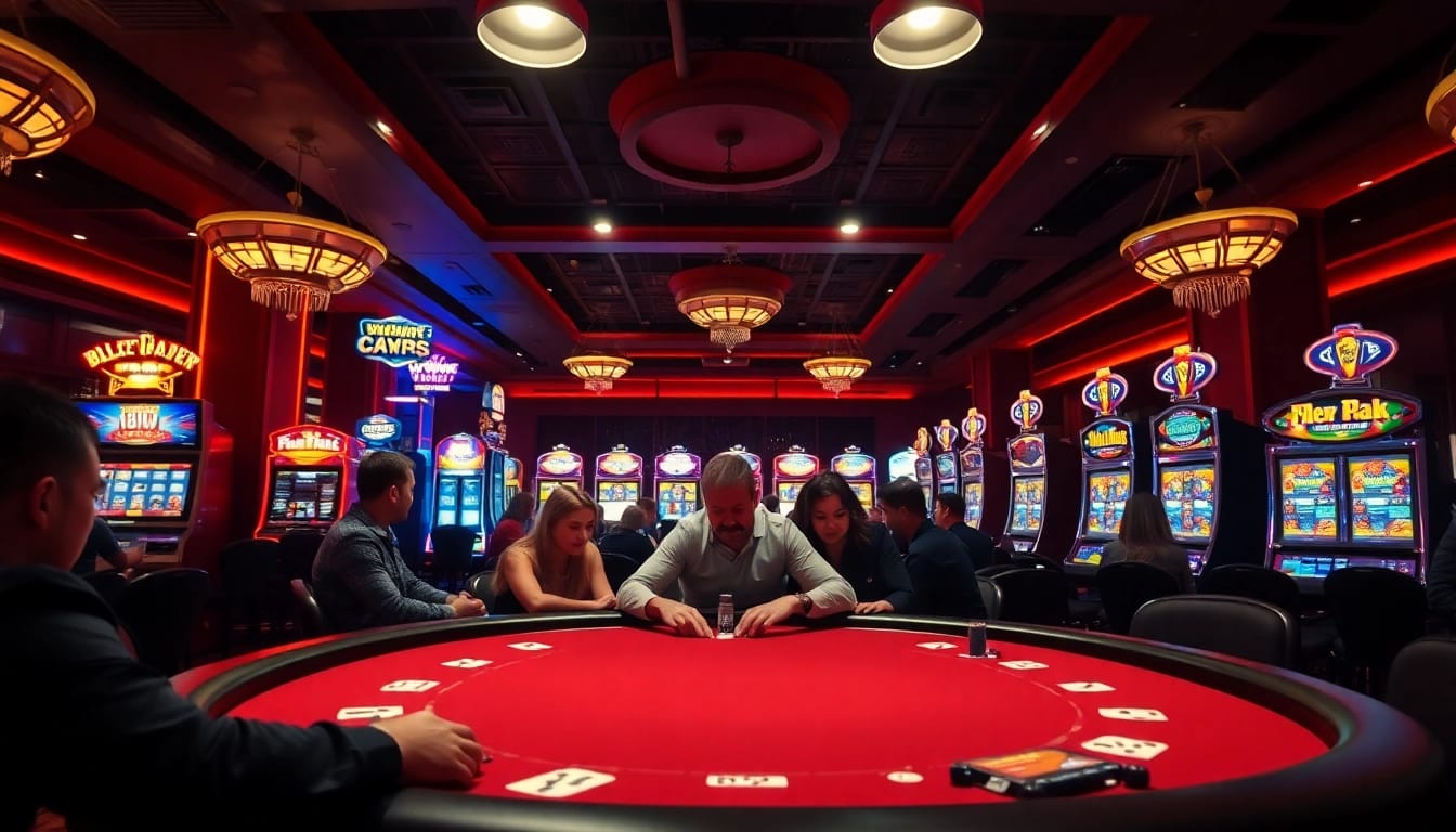 Spannende Atmosphäre bei Casinospielen.de mit Spielern an einem Pokertisch.