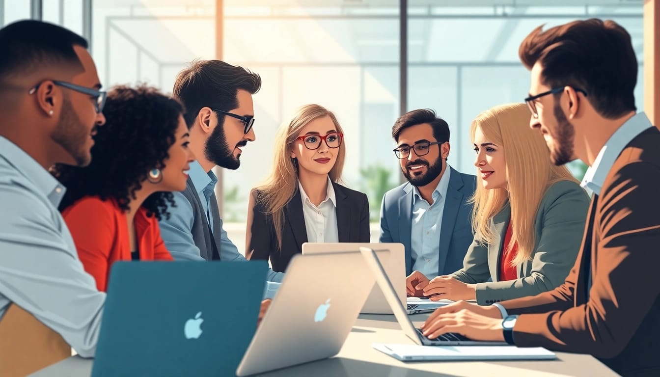 Headhunter IT team collaborating in a modern office environment to improve recruitment.