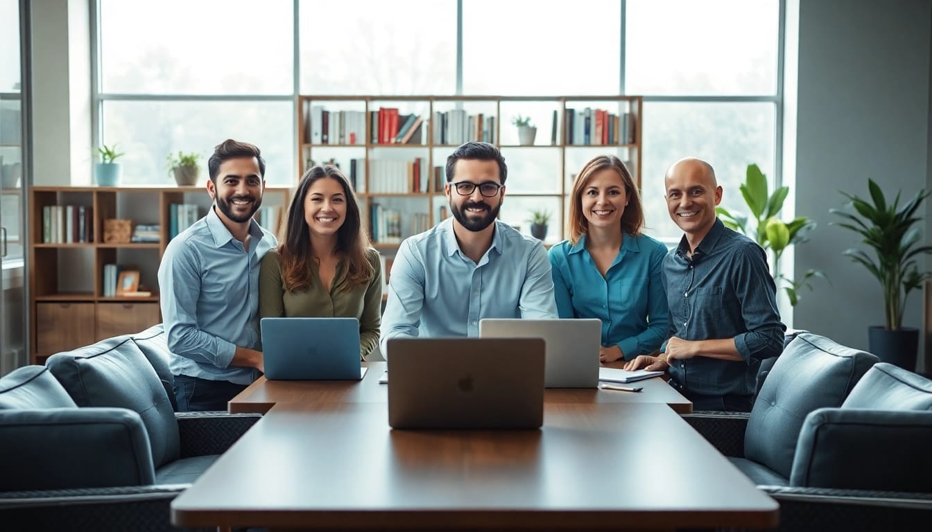 Headhunter IT-Team beim Rekrutieren von Talenten in moderner Büroanlage.