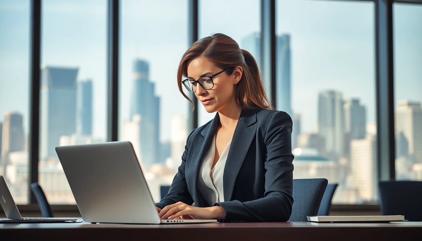 Headhunter untersucht sorgfältig eine Bewerbungsakte in einem modernen Büro.