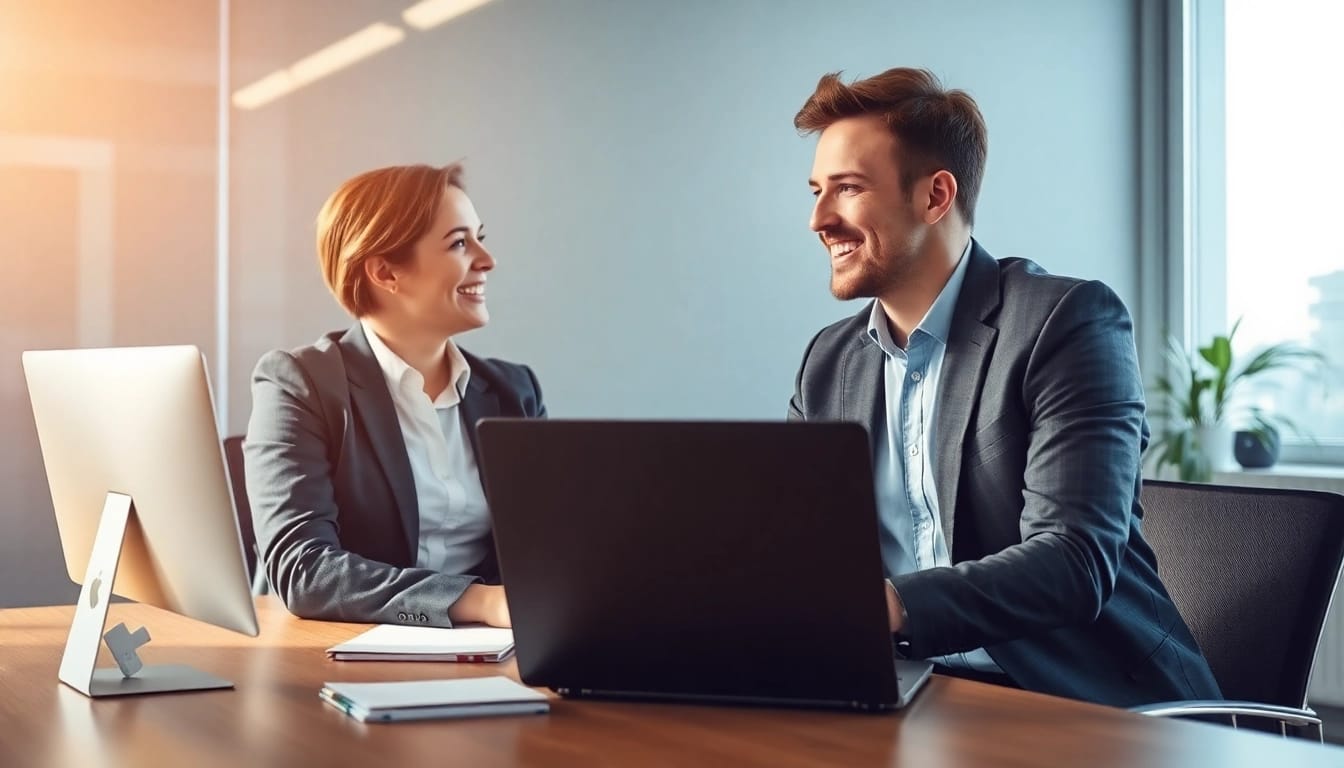 Ein Personalvermittler berät einen Kandidaten in einem freundlichen Büro, was die Personalvermittlung symbolisiert.