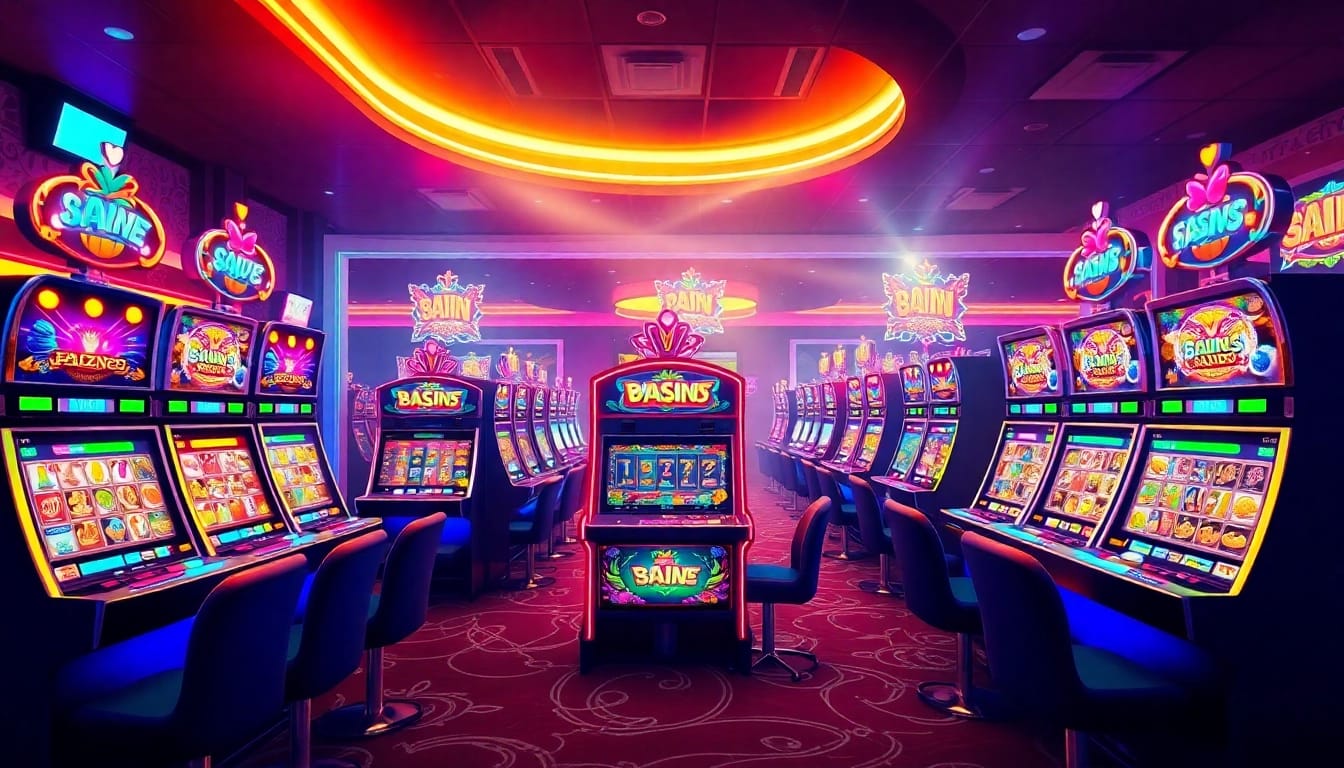 Spiele im aufregenden online casino ohne anmeldung mit bunten Automaten und lebhaften Lichtern genießen.