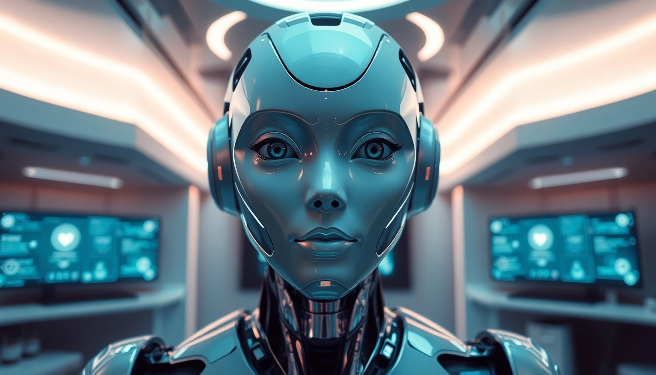 An AI sex bot engaging in conversation, highlighting advanced emotional interaction and futuristic design.