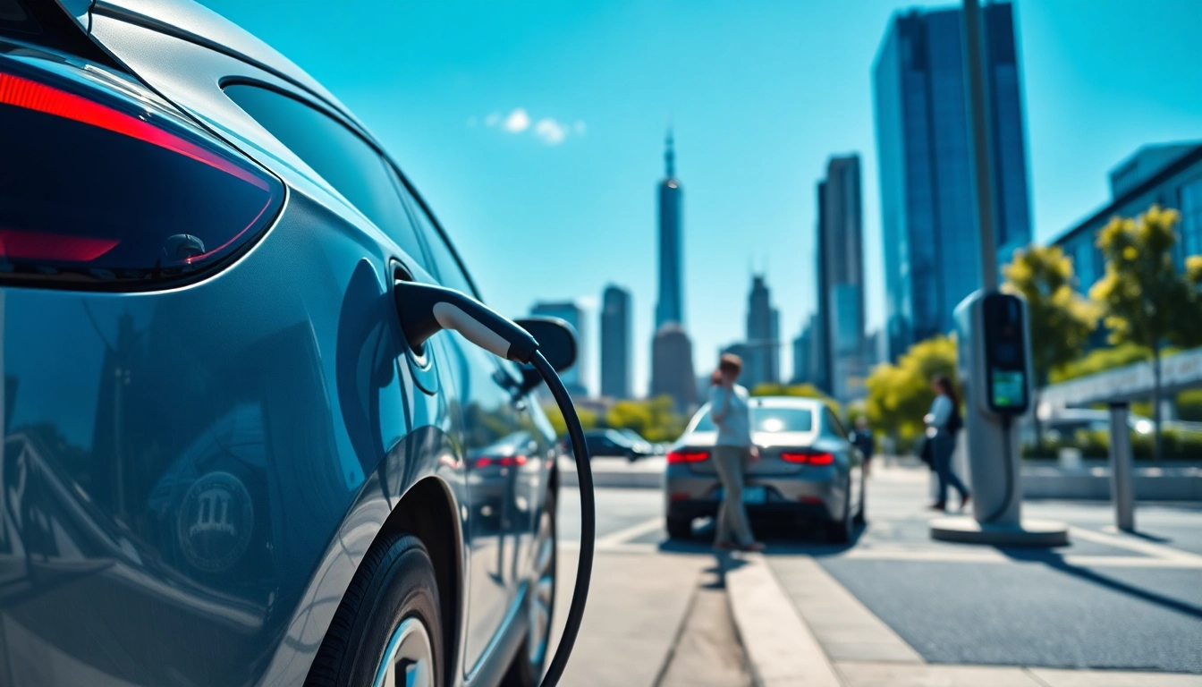 Elektroautos charging in an urban setting showcasing modern charging station.