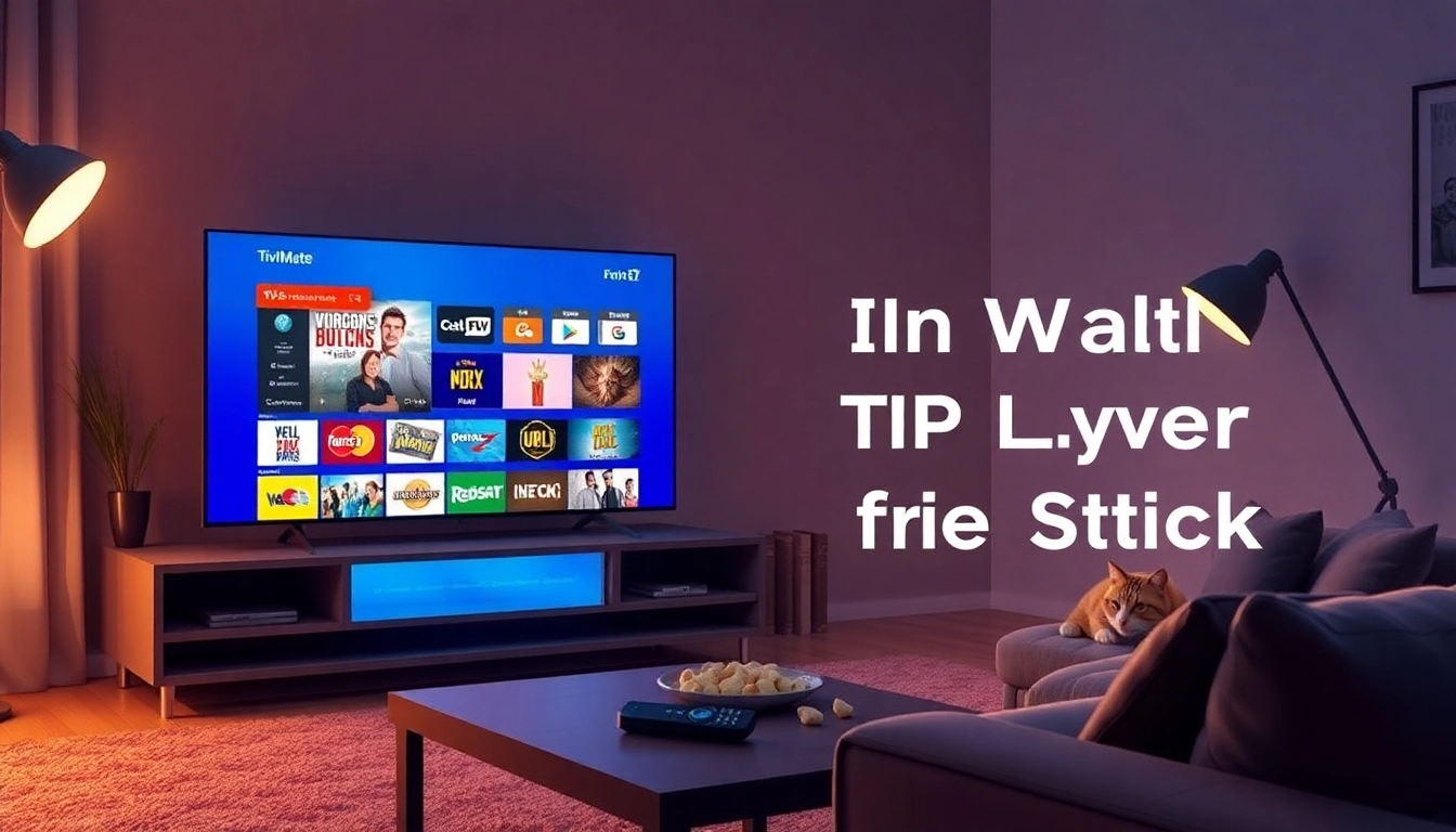 TiviMate IPTV Player installation on Fire TV Stick in a cozy living room setting.