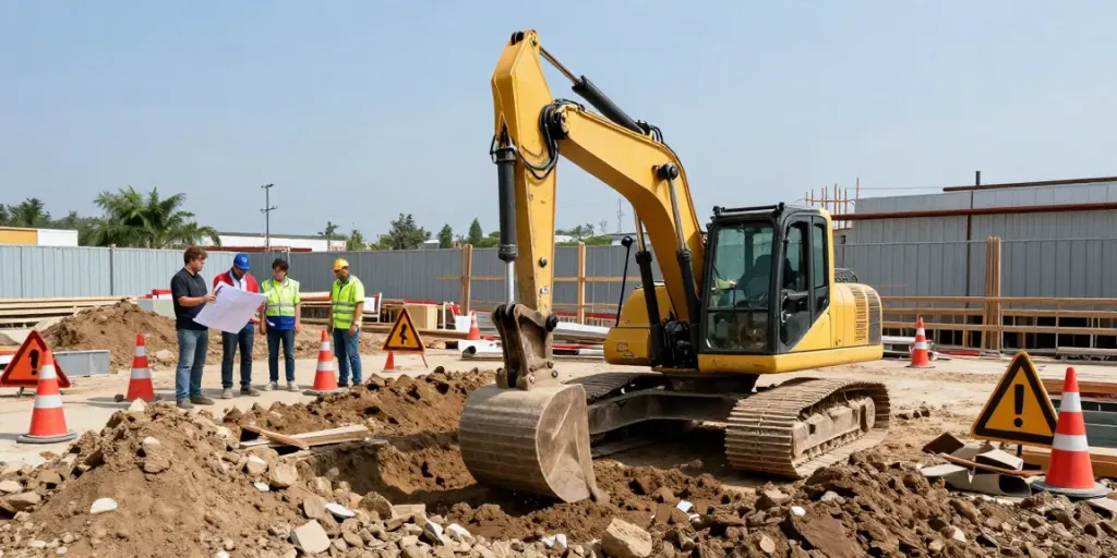 Die Kosten für Baugrubensicherung werden durch aktuelle Baumaßnahmen auf der Baustelle verdeutlicht.