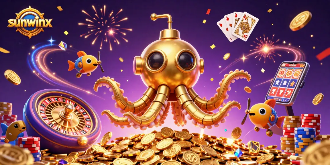 Experience the thrilling world of sunwinx with a golden kraken submarine amidst coins and casino elements.