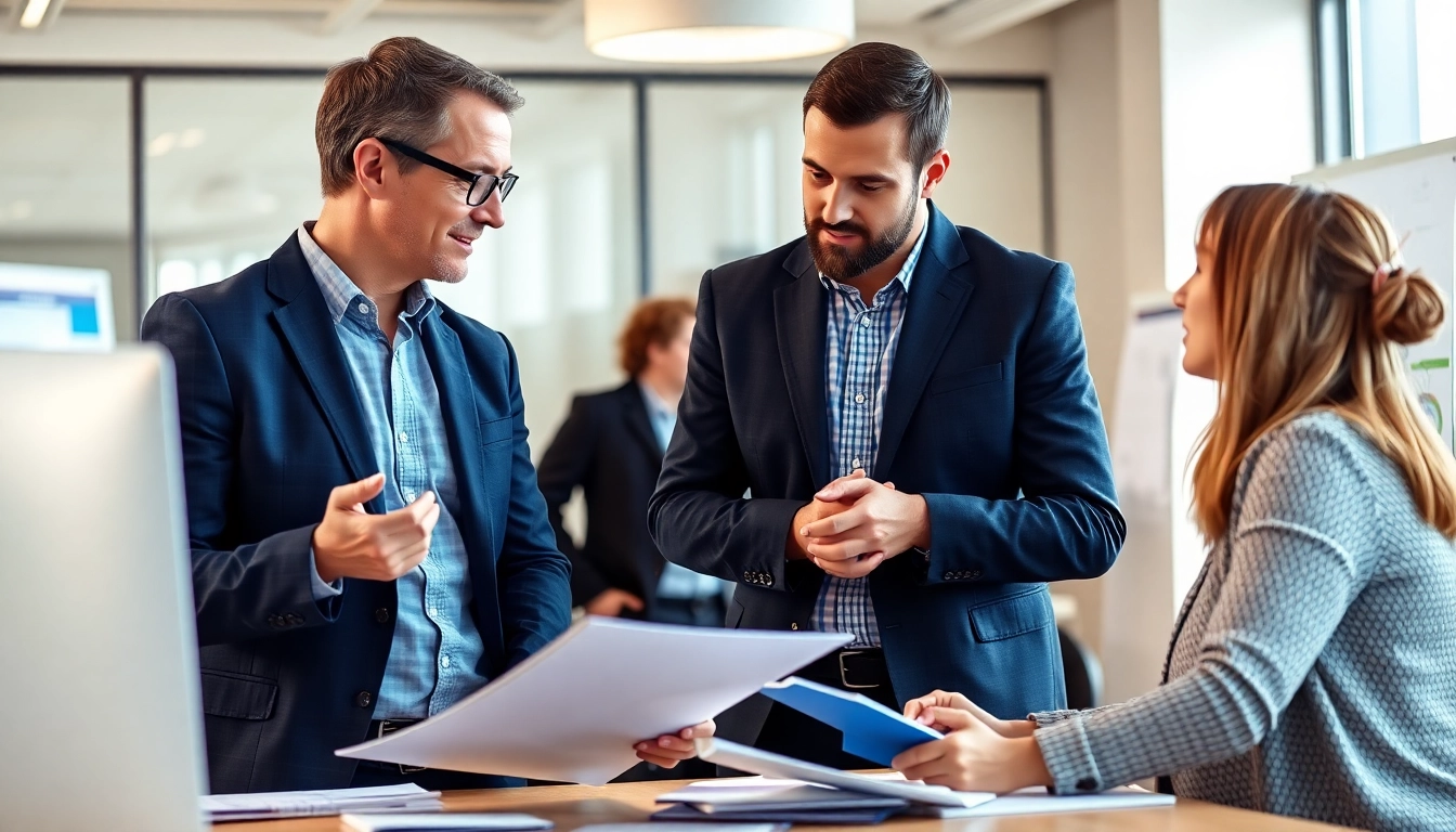 Headhunter Ingenieure beraten talentierte Ingenieure in einem modernen Büro.