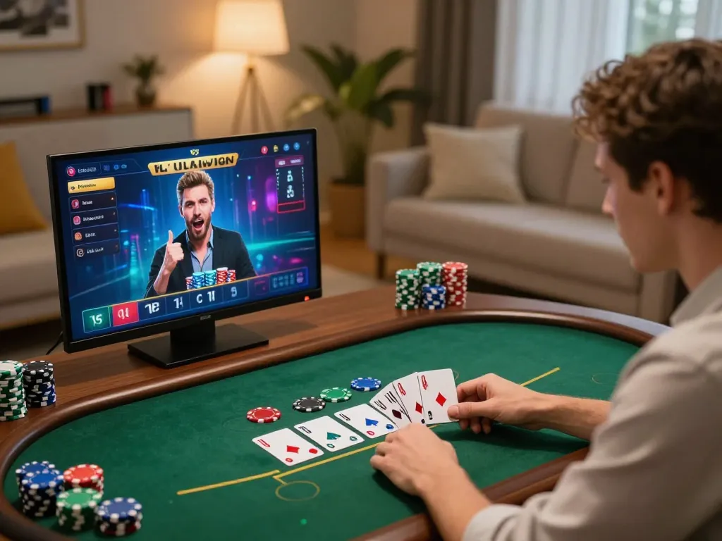 Player enjoying VIN777 online blackjack with immersive interface and cozy atmosphere.