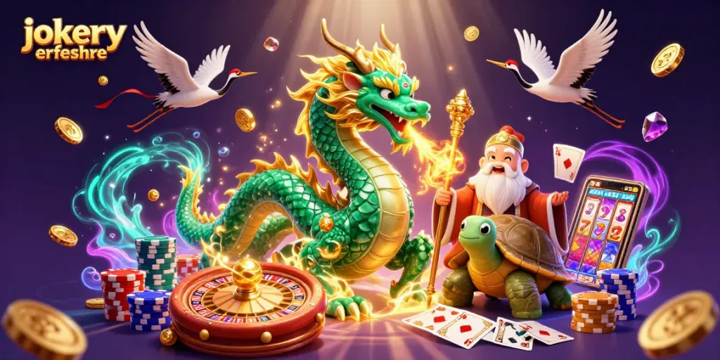 Experience dynamic gameplay in a vibrant scene showcasing jokery erfahrungen with dragons, turtles, and exciting casino elements.