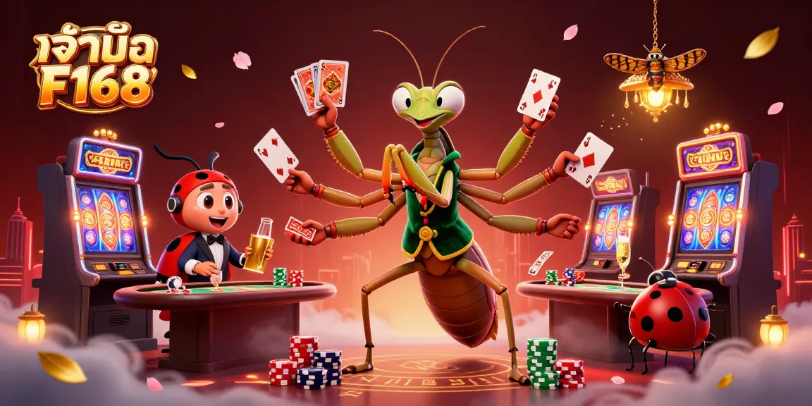 Engage with เจ้ามือ F168 as 3D cartoon characters bring slot gaming to life in an exciting casino scene.