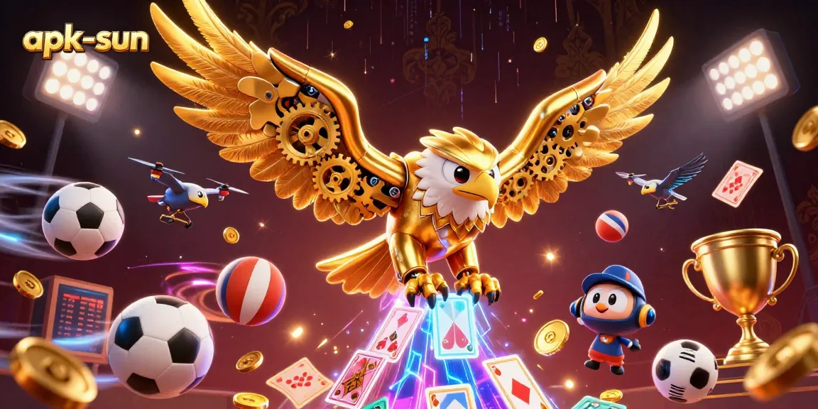 Engage with thrilling gameplay at apk-sun featuring a cybernetic eagle amidst vibrant casino elements.