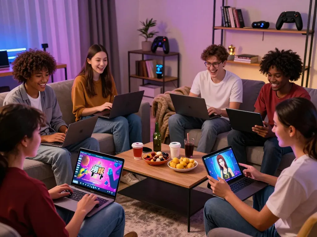 Engaging gaming scene exploring sex game online with diverse players enjoying immersive experiences in a cozy setting.