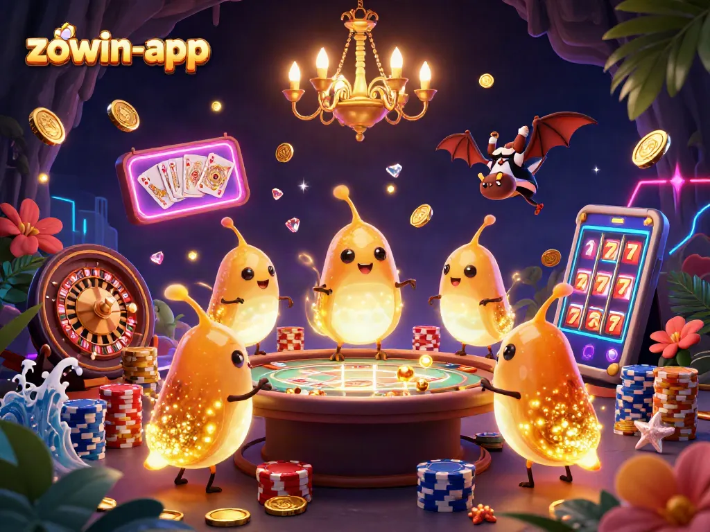 The team of glowworms in the casino depict lively excitement at zowin-app, illuminating games with shimmering tails.