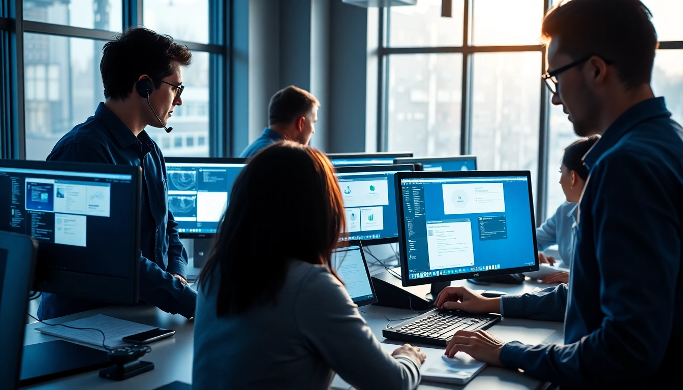 Effektive Software Hilfe durch ein dynamisches Team in einem modernen Büro.