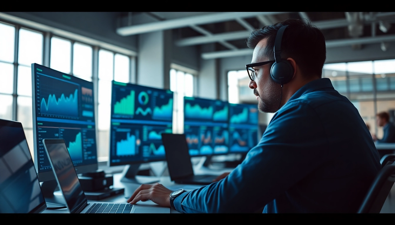 Evodrop Beobachter analysiert Daten in einem modernen, gut beleuchteten Büro.
