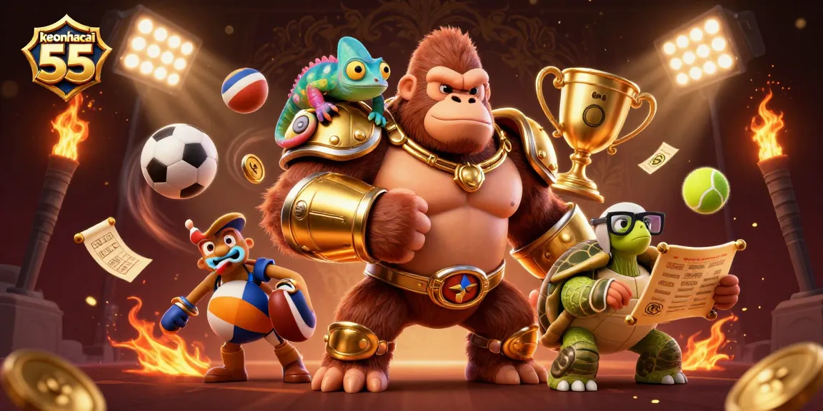 Engage with keonhacai 55 through exciting sports betting action with vibrant characters and dynamic elements.