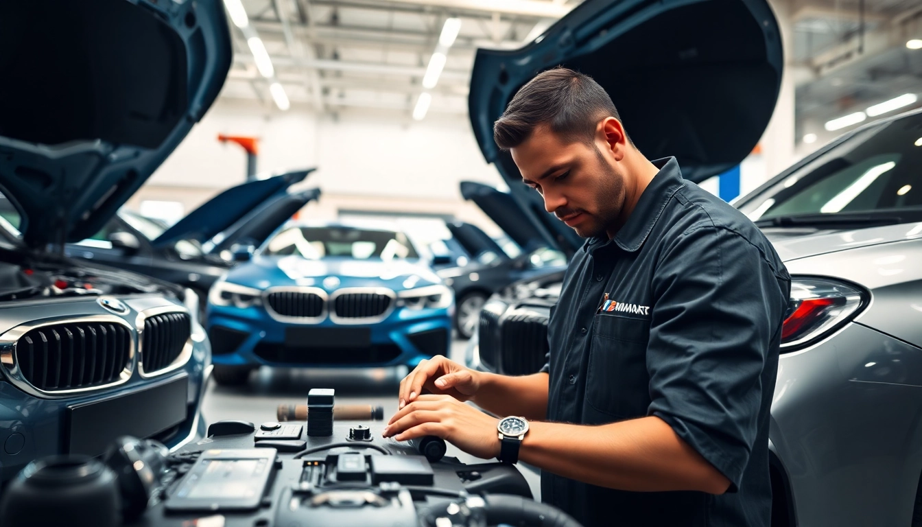 BMW Spezialist repariert Luxusautos in moderner Werkstatt mit hohem technischen Standard.