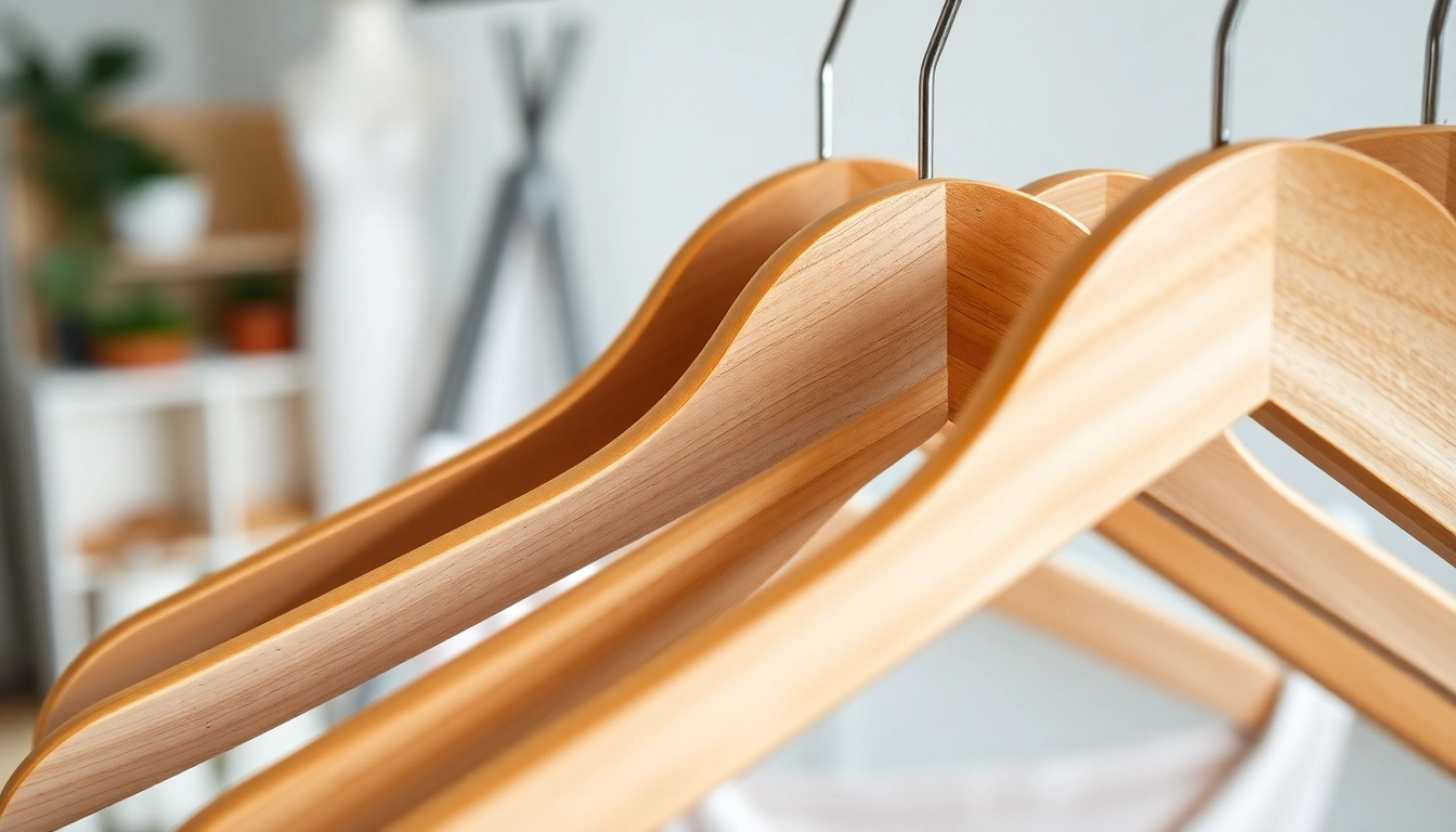 View of premium wooden hangers from deutscher Hersteller kleiderbügel, highlighting craftsmanship and quality.