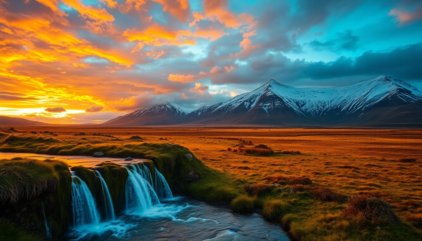 Entdecken Sie die atemberaubende Natur während Ihrer Reise nach Island mit Wasserfällen und schneebedeckten Bergen.