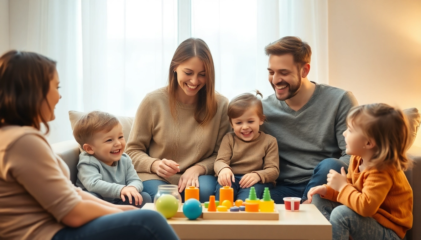 Familie spielt zusammen und erzieht Kinder mit Freude und Liebe.