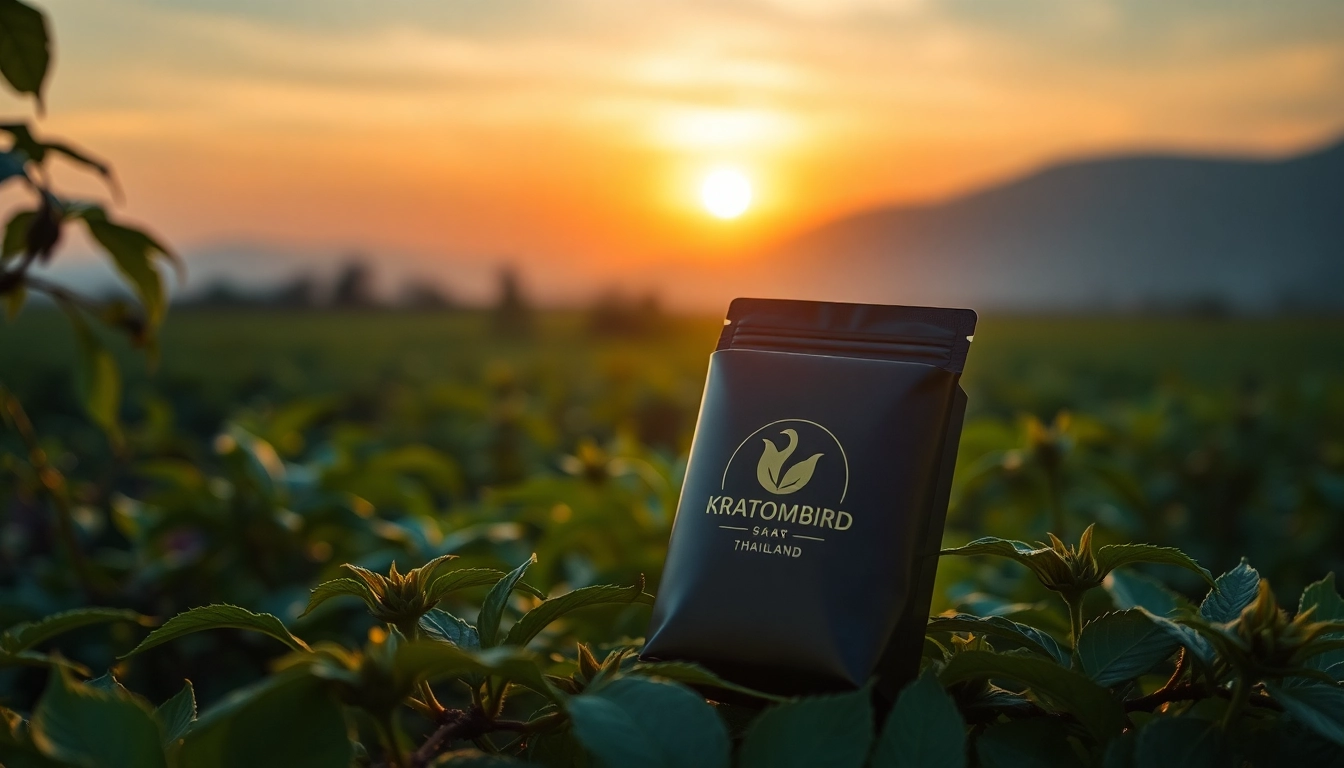 Anzeigen von hochwertigem Kratom-Pulver aus den Reisfeldern Thailands, erhältlich bei https://www.kratombird.de in eleganter Verpackung.