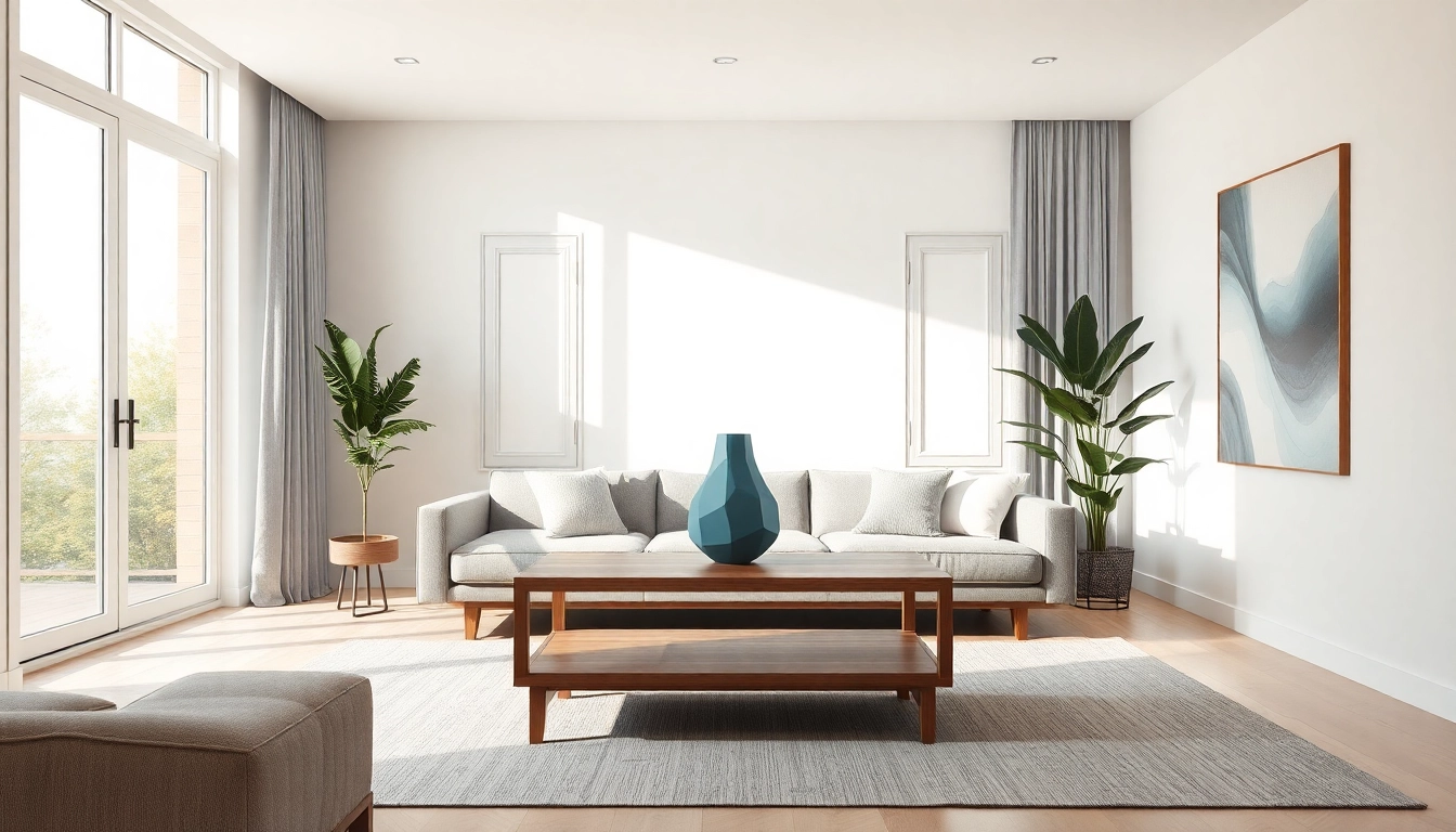 Moderne Raumgestaltung im Wohnzimmer mit hellem Licht und stilvollen Möbeln.