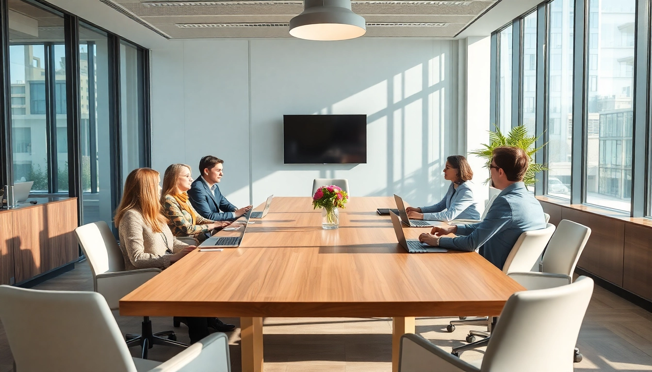 Professionelle Headhunter Köln beraten Klienten in einem modernen Büro mit eleganten Möbeln.