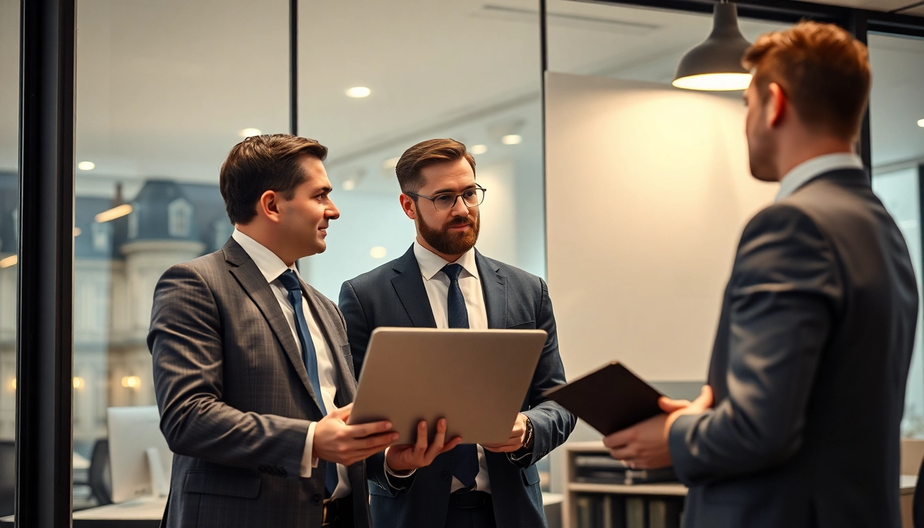 Headhunter Krefeld zeigt einem Klienten strategische Vorschläge in einem modernen Büro.