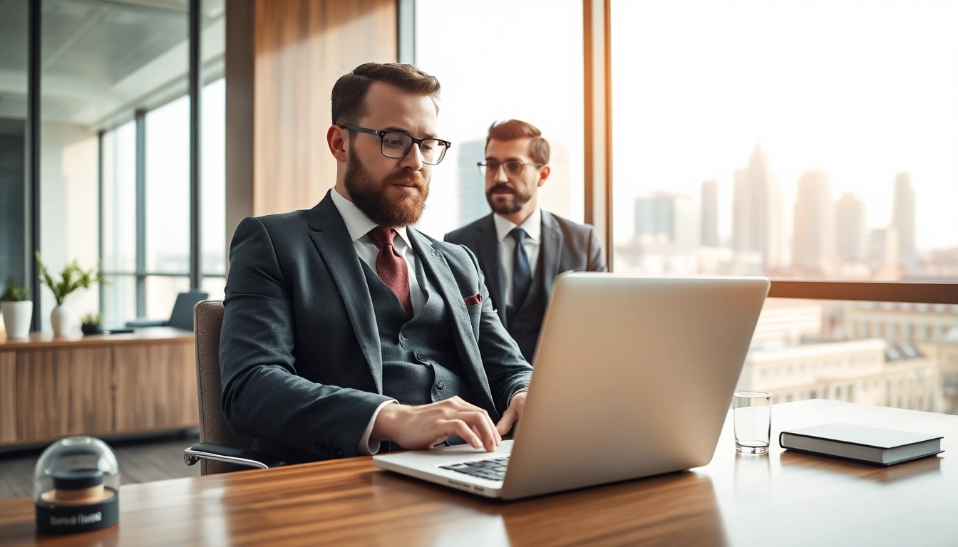 Headhunter Düsseldorf in modernem Büro, berät Kunden professionell.