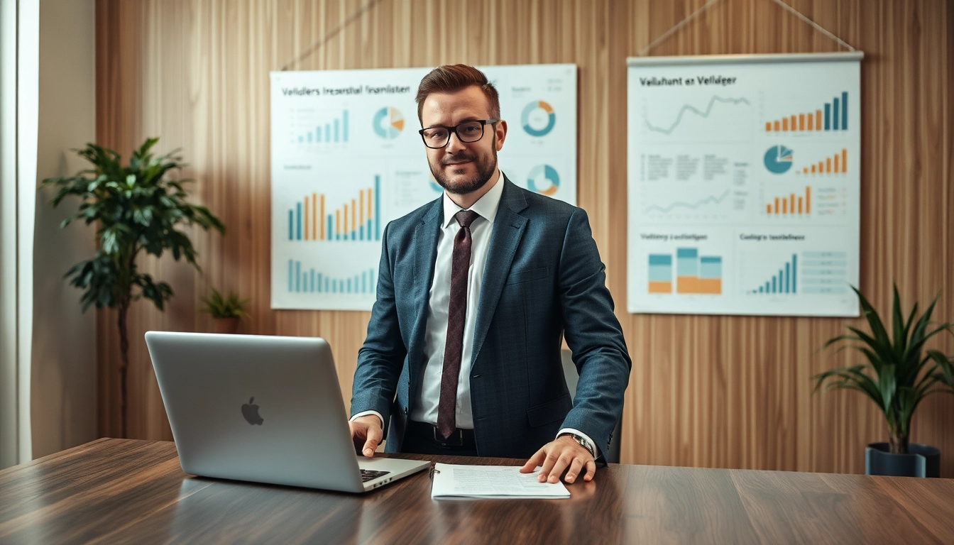 Headhunter Vertrieb präsentiert einen professionellen Recruiter, der in einem modernen Büro arbeitet und Vertriebsdiagramme analysiert.