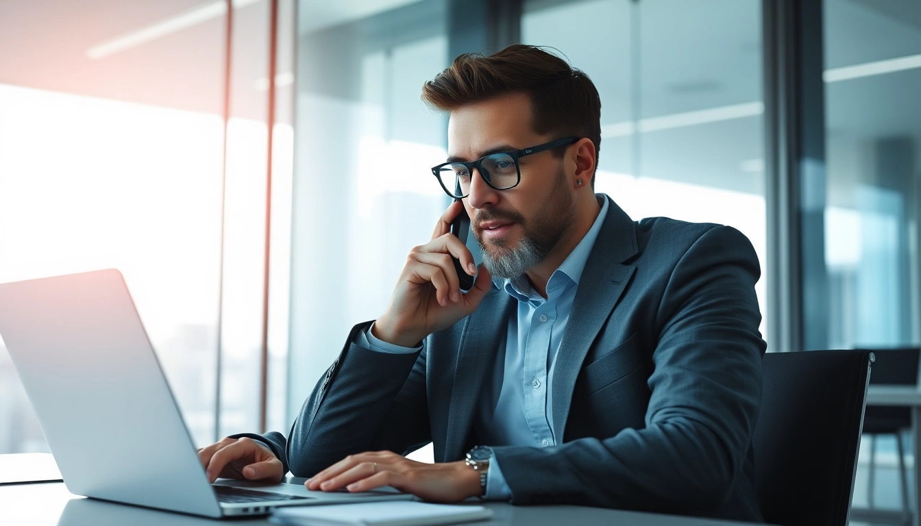 Headhunter IT bei der Arbeit in einem modernen Büro, konzentriert am Laptop.