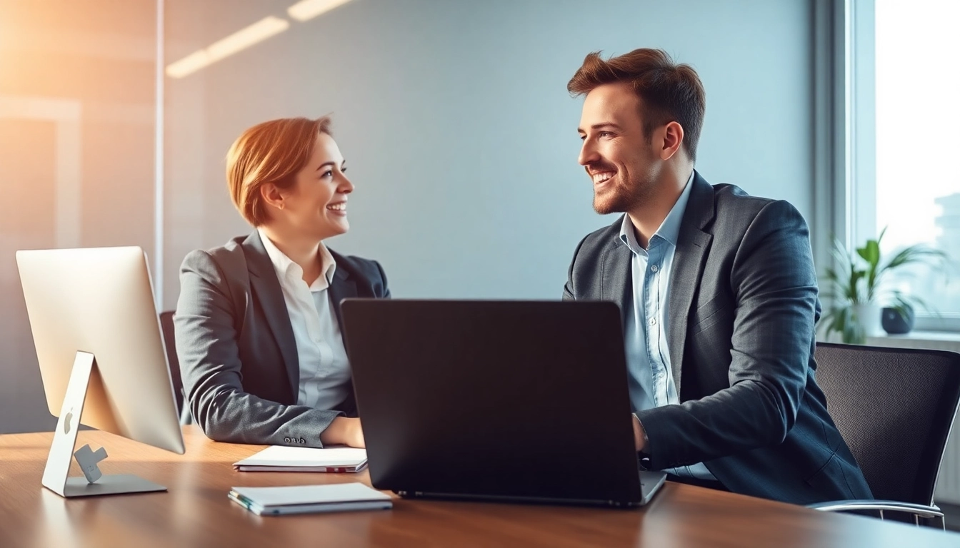 Ein Personalvermittler berät einen Kandidaten in einem freundlichen Büro, was die Personalvermittlung symbolisiert.