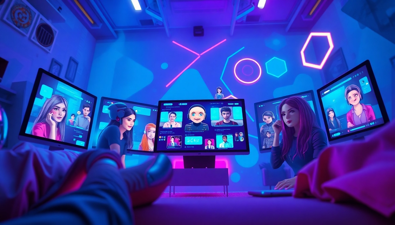 Engaging scene of AI chat porn interaction showcasing digital avatars and high-tech devices.