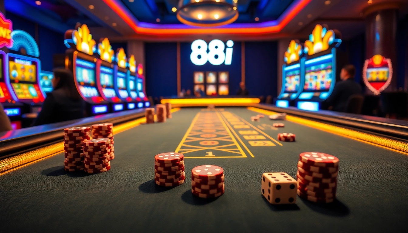 Experience thrilling gameplay at 88i with vibrant slot machines and an elegant blackjack table.
