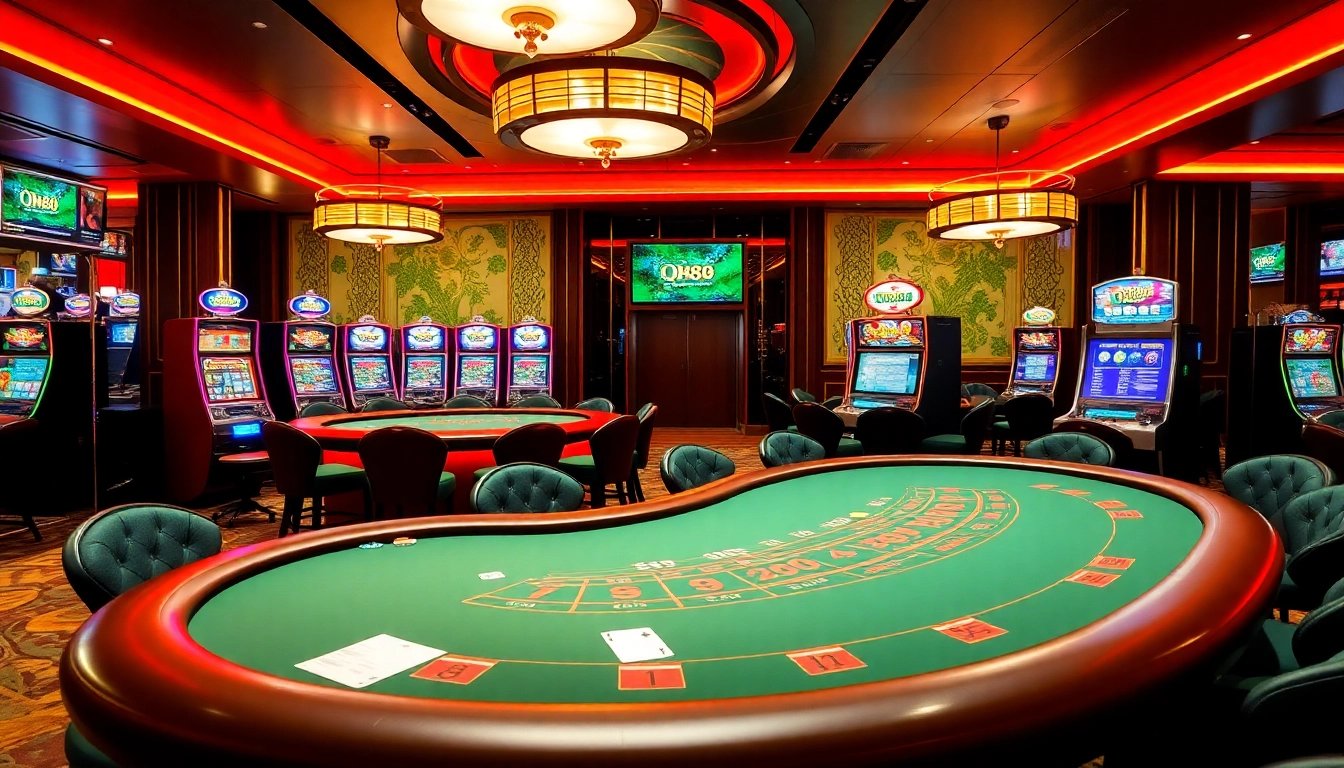 Experience the excitement of QH88 casino with vibrant table games and lively players in action.