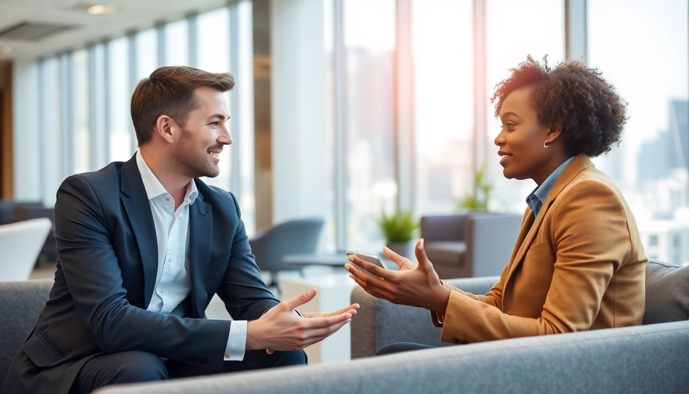 Headhunter IT interview setup showcasing professional engagement and modern office.
